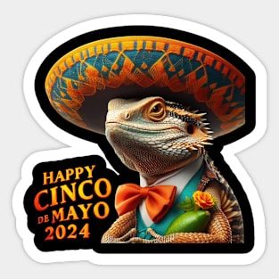 Happy Cinco de Mayo 2024 Mariachi Mexican Lizard Sticker